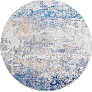 ROYHOME 6x6 Round Area Rug Modern Abstract Non Slip Low Pile Blue Grey